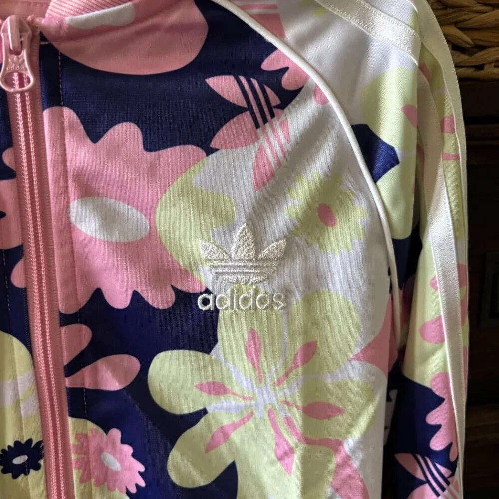 Adidas floral zip up lightweight jacket in size S